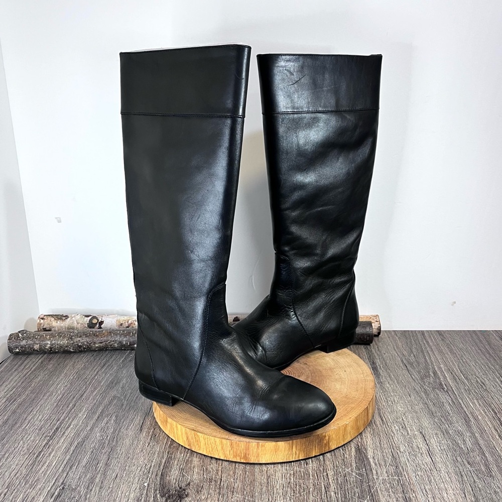 J Crew | Booker Leather Tall Pull Up Boots in Black Size 10